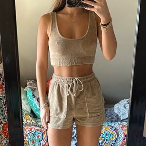 Zara Tan Towel Material Crop Top and Shorts Set